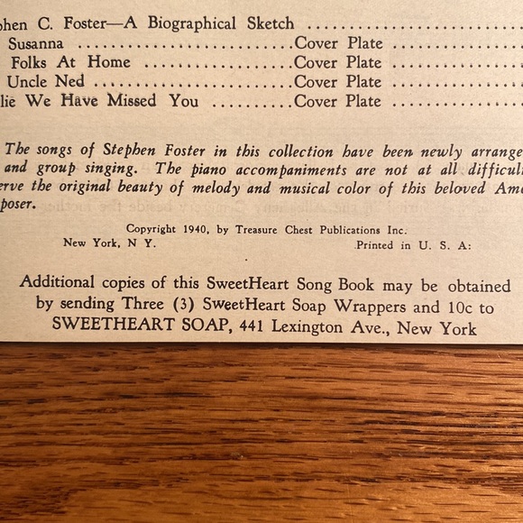 Vintage song Book. “Songs Of Stephen Foster” unique old book of songs. - Picture 4 of 11